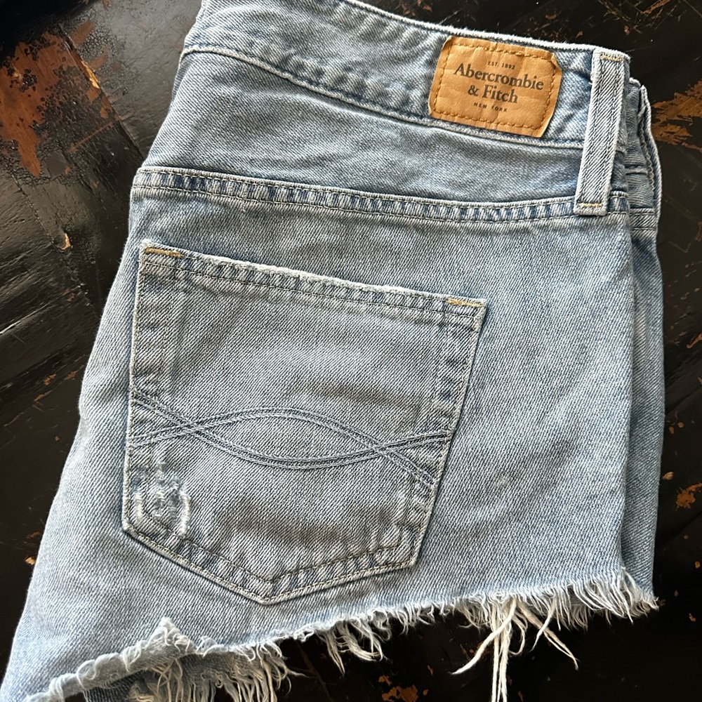 Abercrombie & Fitch Light Blue Frayed Denim Mini Skirt